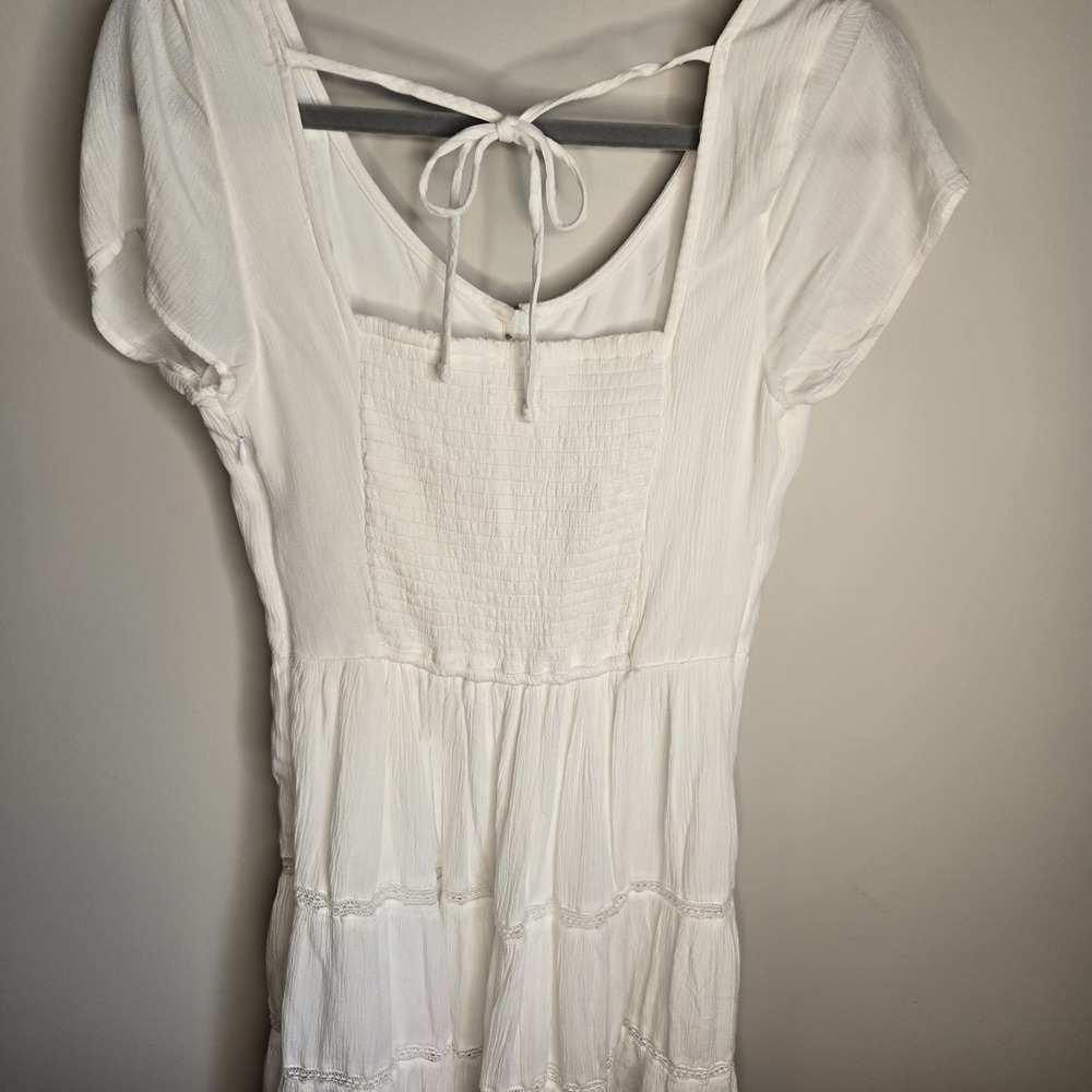 Hollister M Medium Long Tall White Cottagecore Fairy Boho Tiered Dress Button - Picture 6 of 11